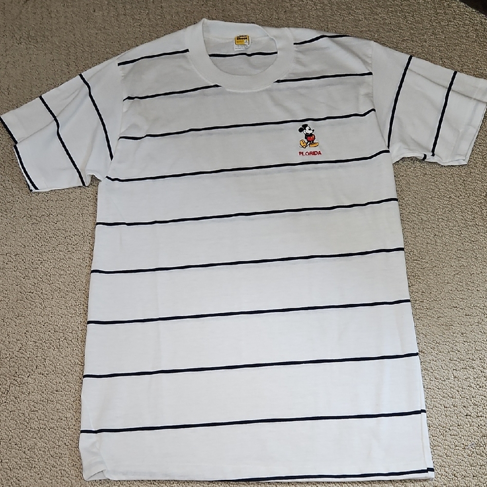 LIKE NEW! Vintage Made In The USA Disney White & Blue Striped Florida Tee
